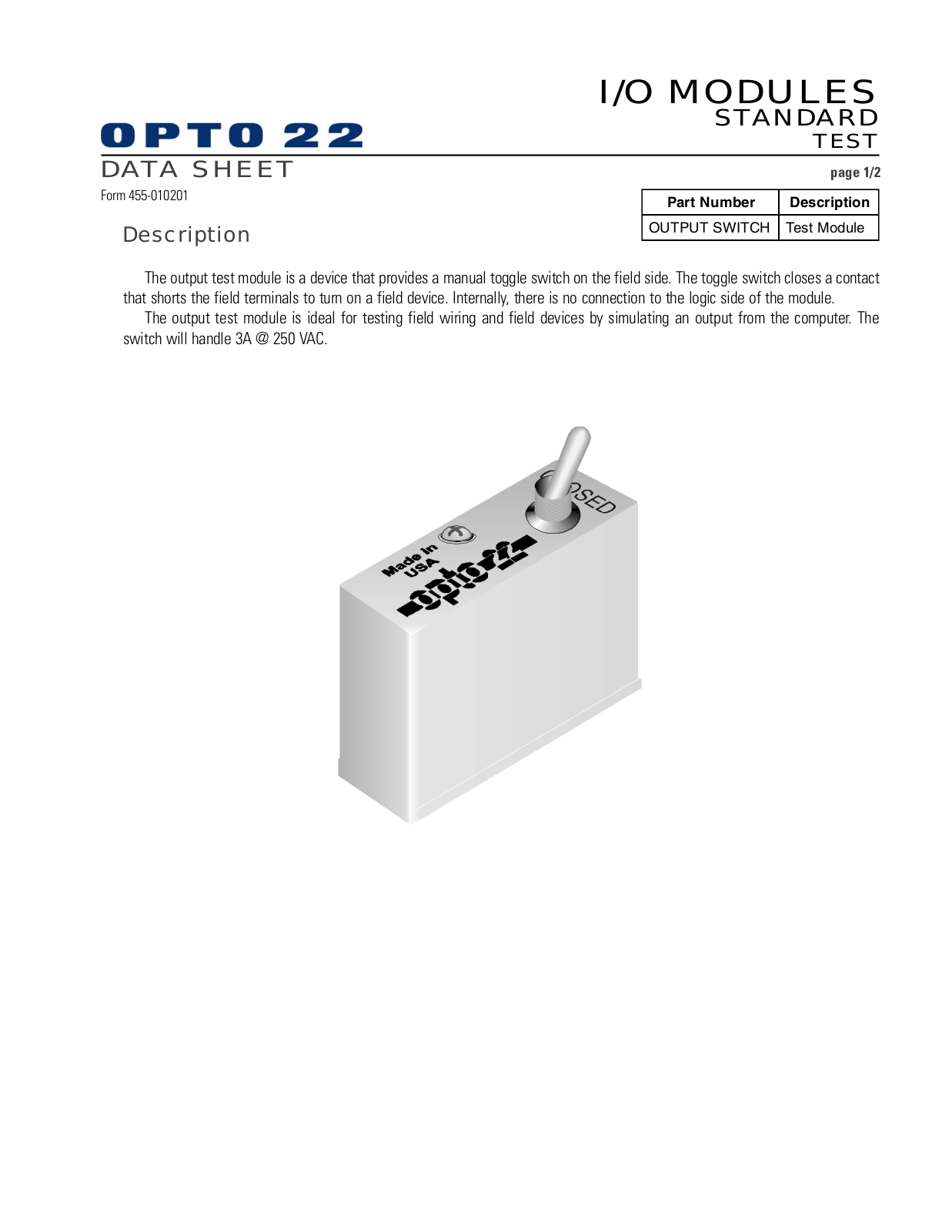 Opto 22 OUTPUTSWITCH Data Sheet