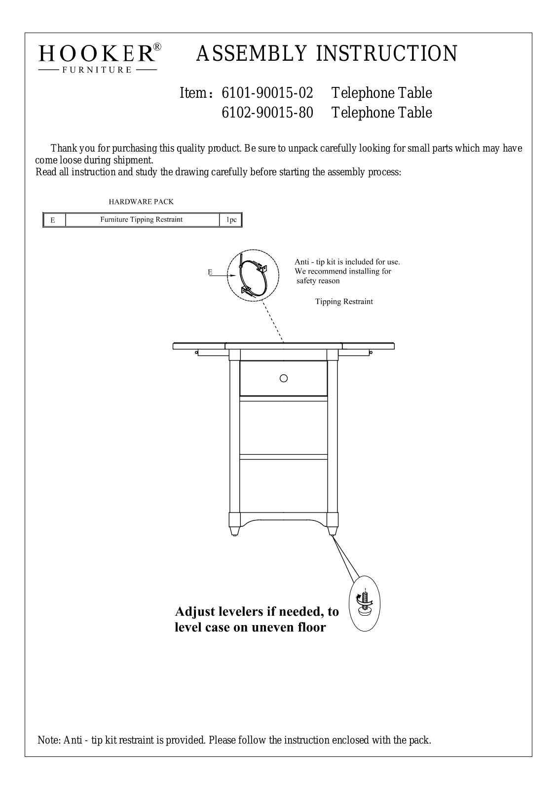 Hooker 6102-90015-80, 6101-90015-02 Assembly Instructions - ManualMachine.com