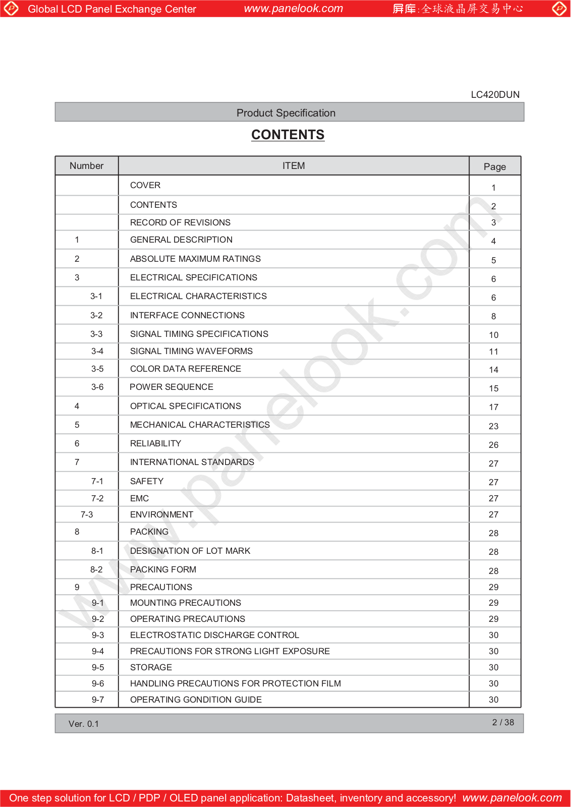 LG Display LC420DUN-SEU2 Specification