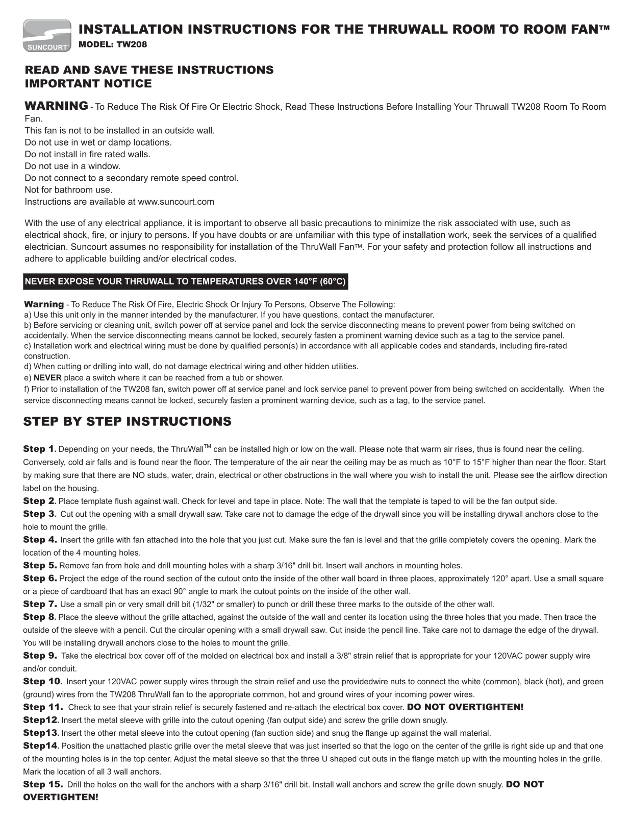 Suncourt TW208 User Manual