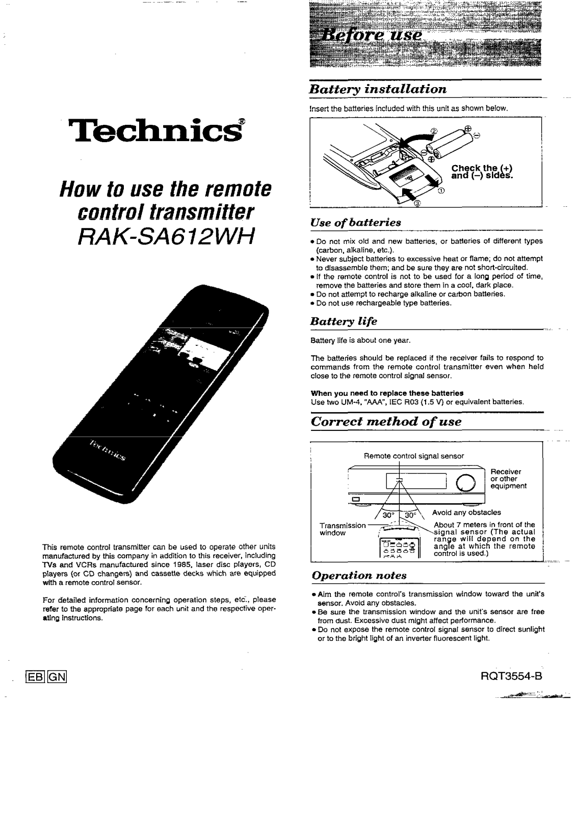 Panasonic RAKSSA612WH User Manual