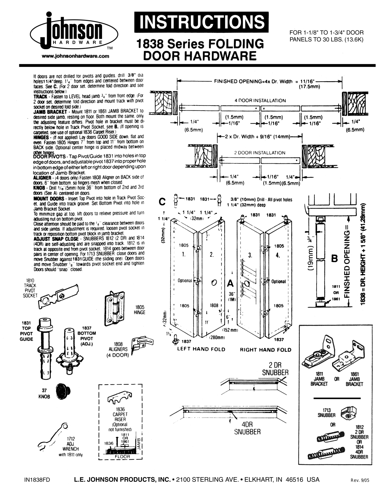 Johnson Hardware 1838, IN1838FD User Manual