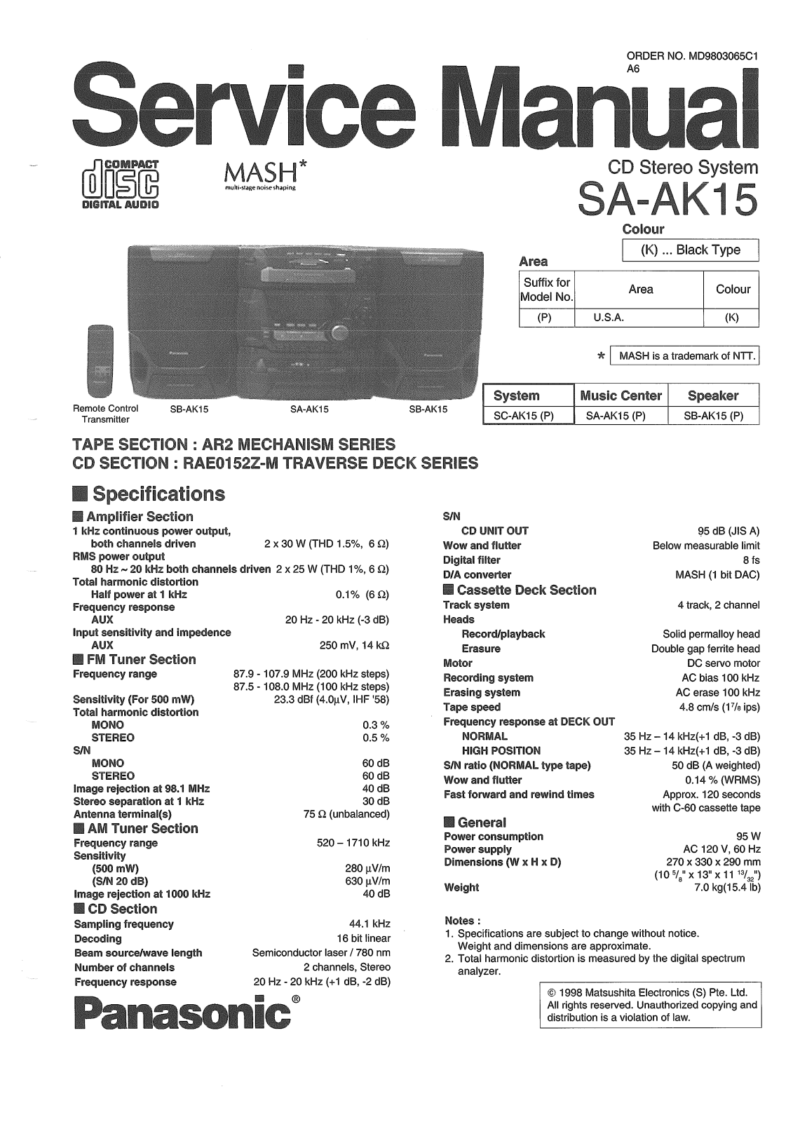 Panasonic SC-AK15(P) Service Manual