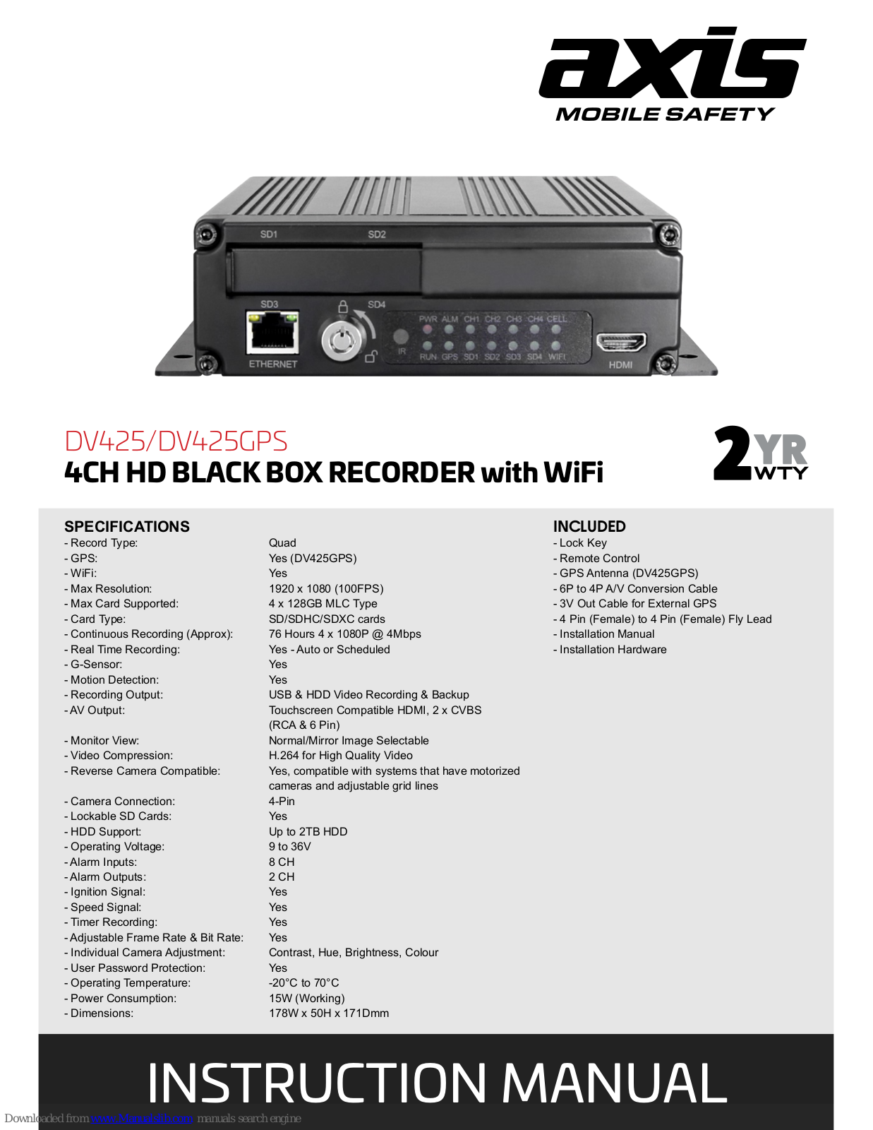 Axis DV425GPS, DV425 Instruction Manual