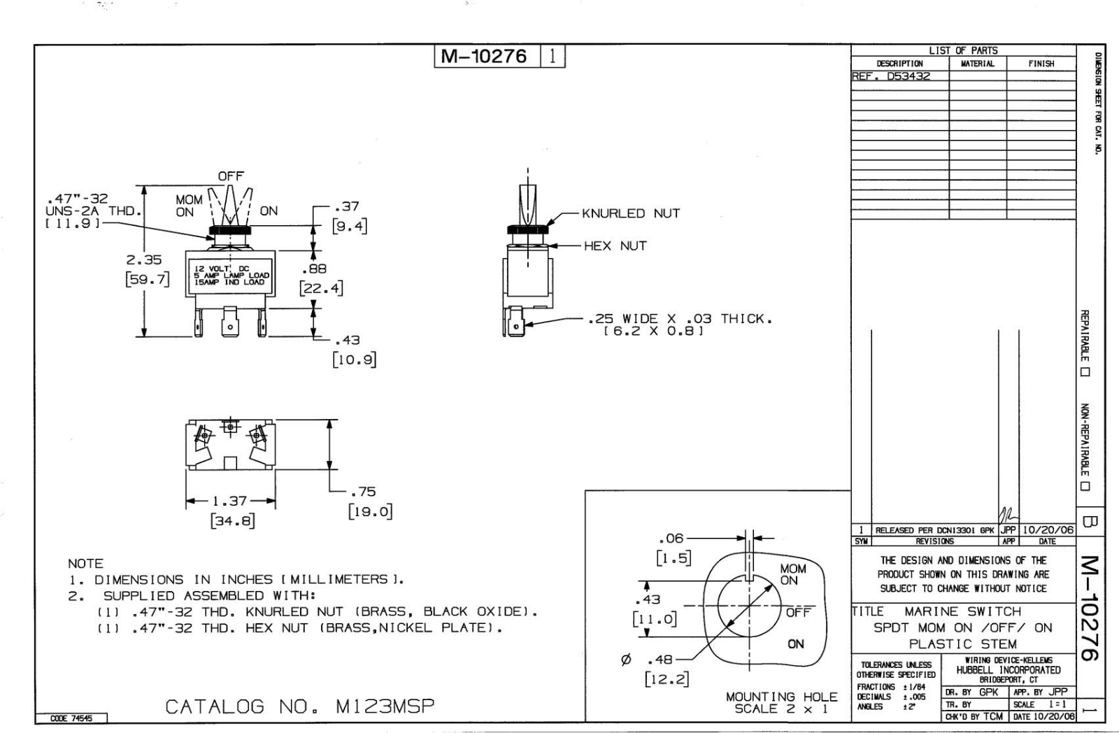 Hubbell M123MSP Reference Drawing