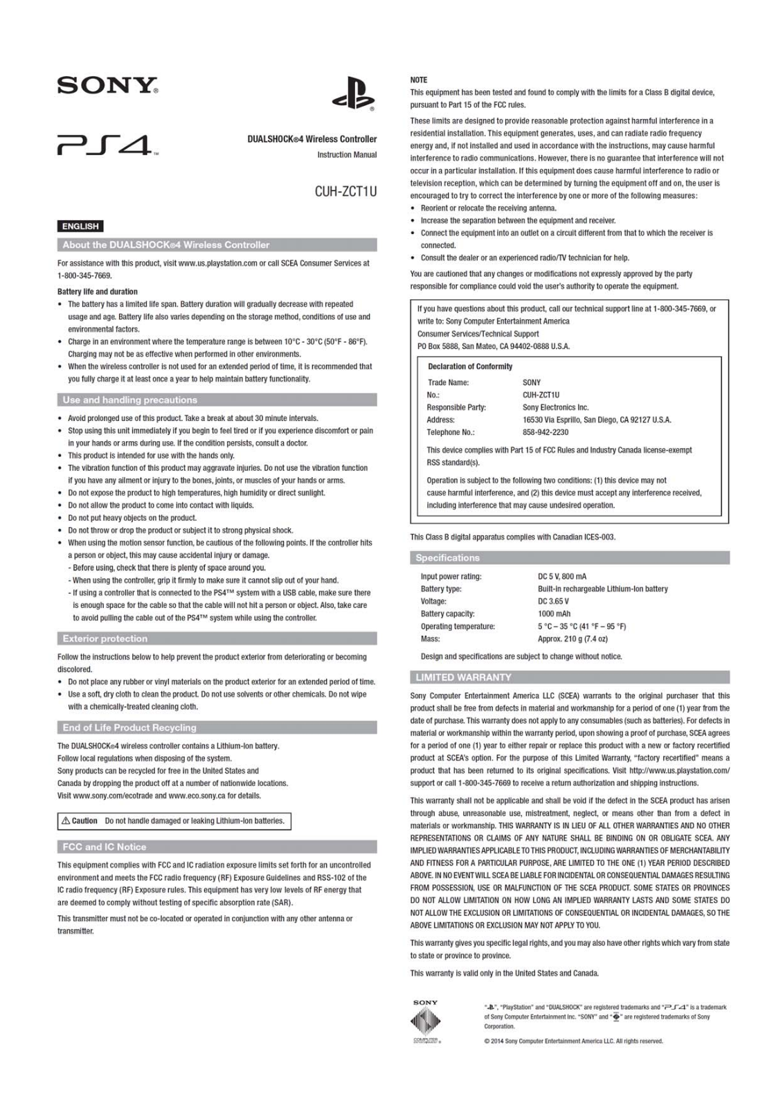 Sony CUHZCT1F1 User Manual