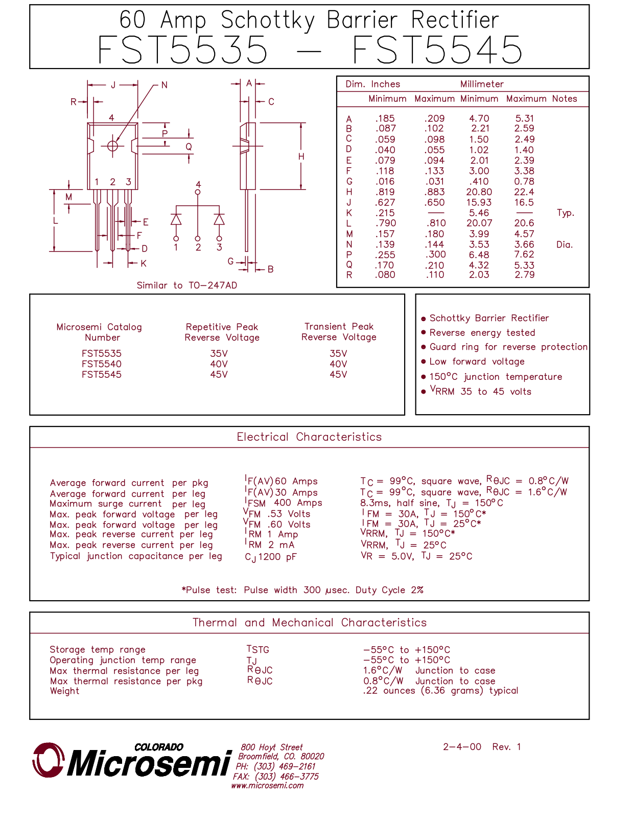 Microsemi Corporation FST5545, FST5540, FST5535 Datasheet