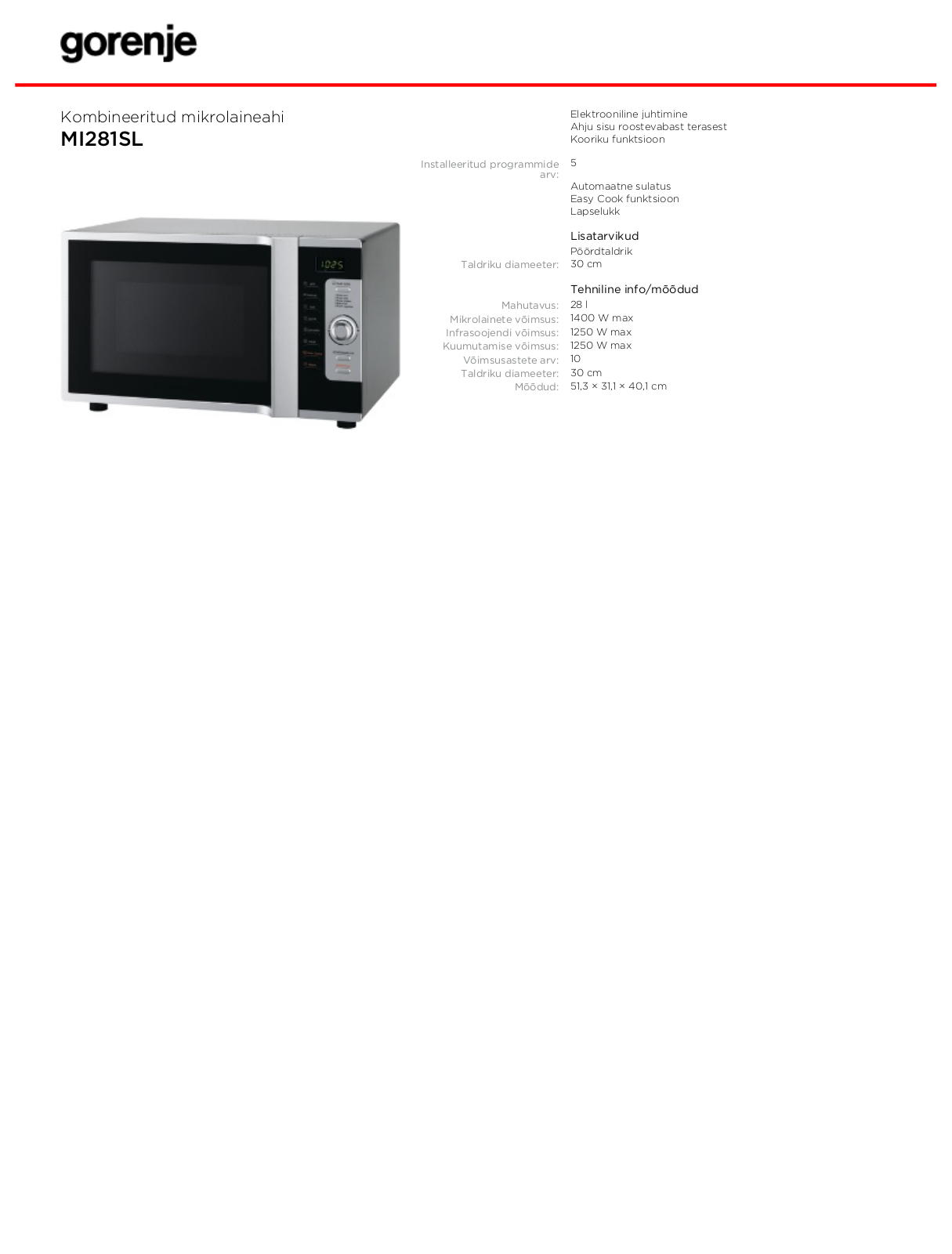 Gorenje MI281SL BROCHURE