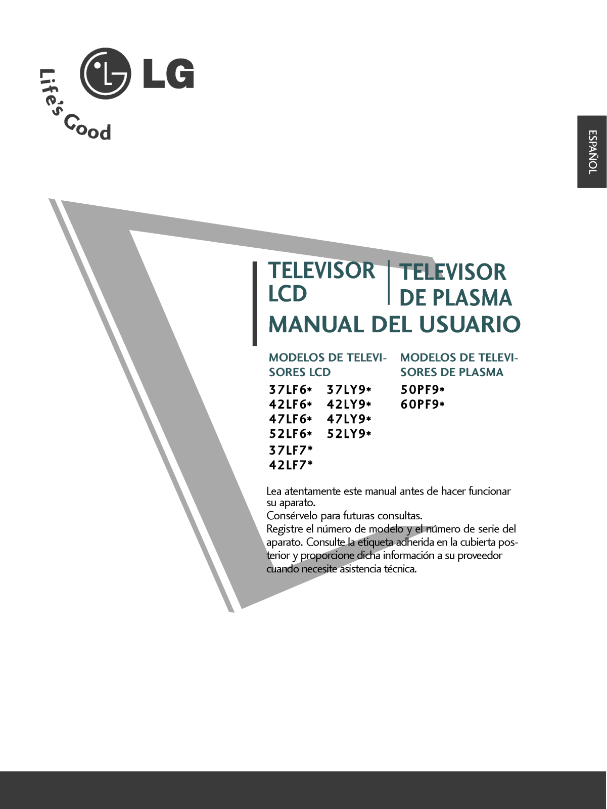 Lg 50PF9, 60PF9, 37LF6, 37LY9, 42LF6 User Manual