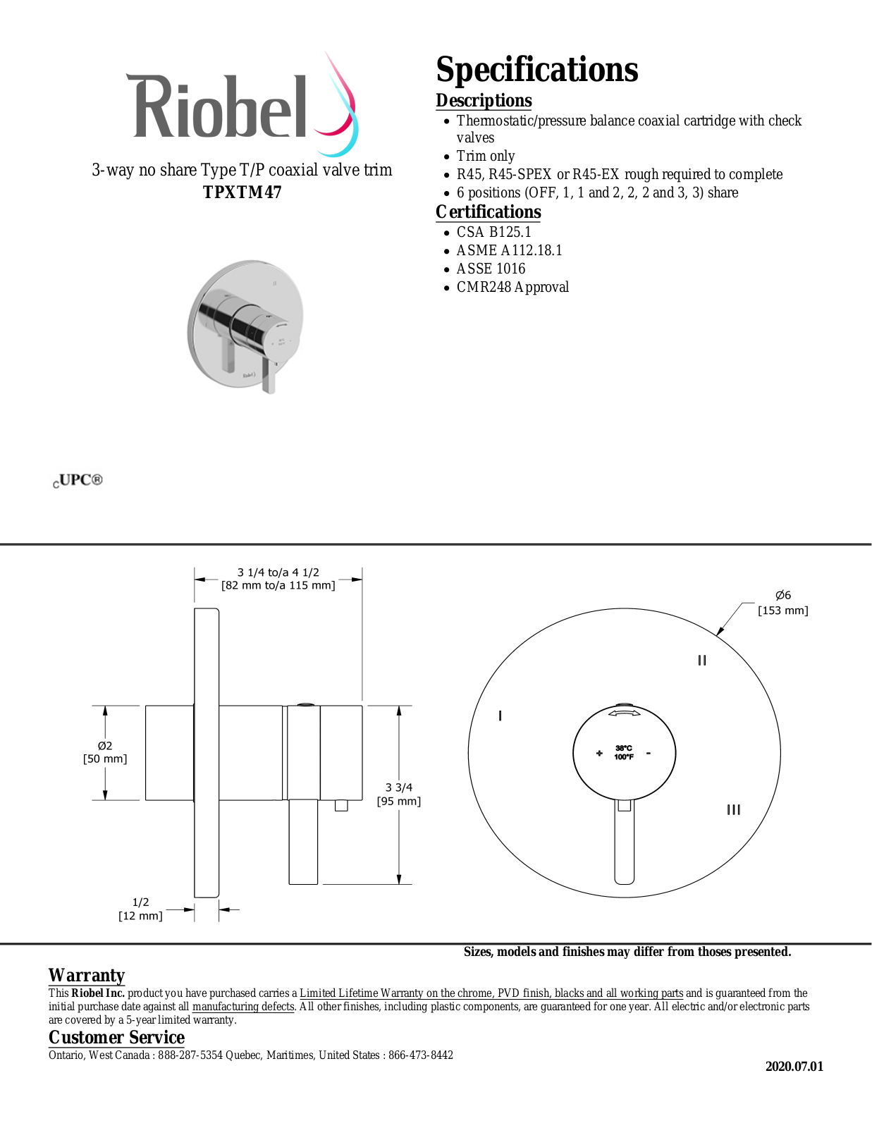 Riobel TPXTM47BG, TPXTM47C Specifications - ManualMachine.com