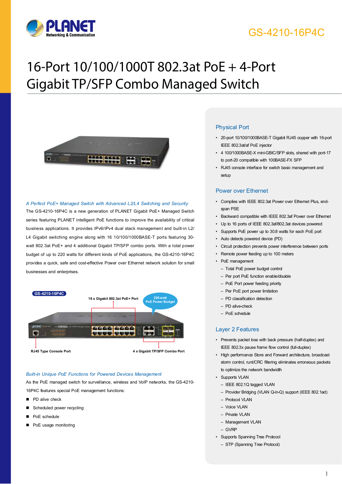 Planet GS-4210-16P4C User Manual