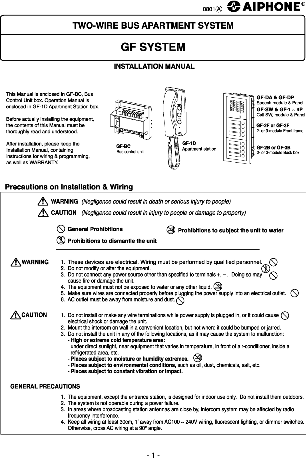 Aiphone GF-2F, GF-3B, GF-2B, GF-DP, GF-2P User Manual