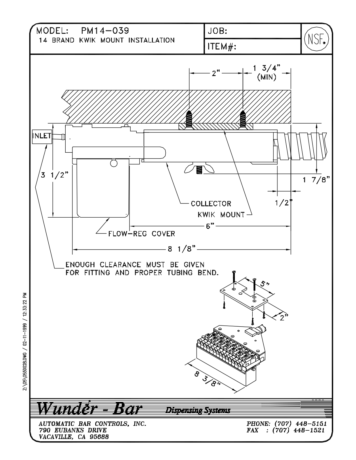 Wunder Bar PM14-039 Installation  Manual