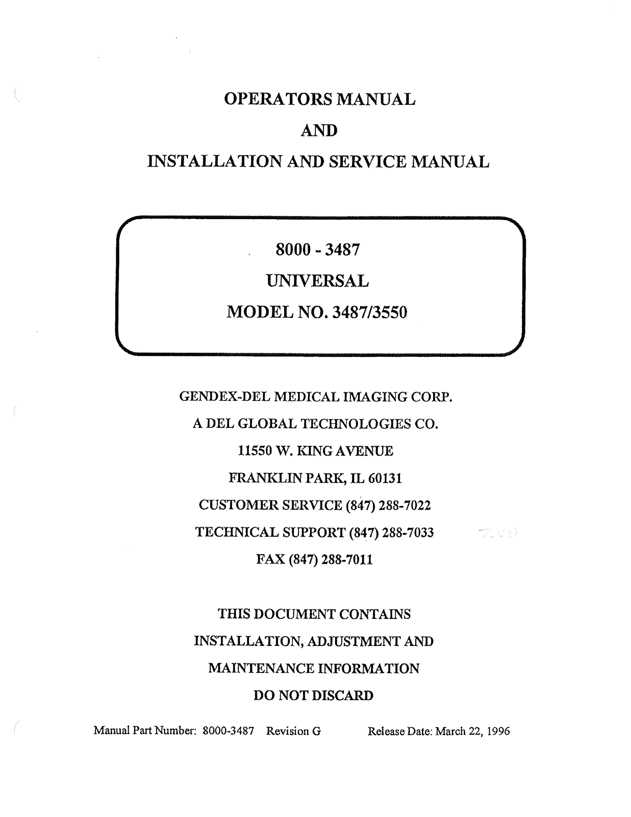 Gendex Uni-Matic 325D Use and service manual