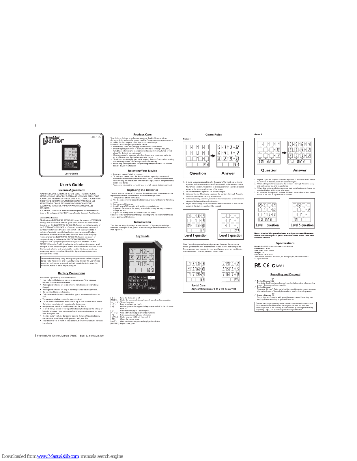 Franklin Learner LRB-105 User Manual