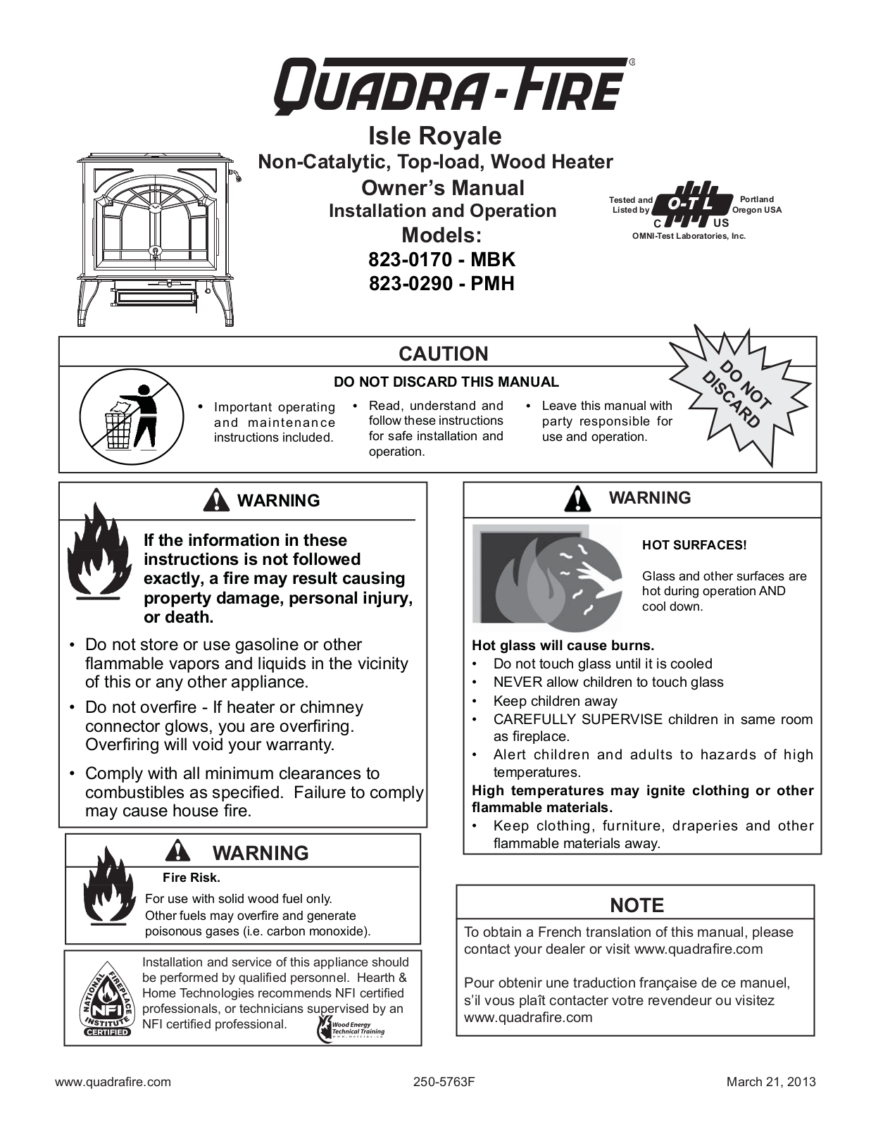 Hearth 823-0170- MBK User Manual