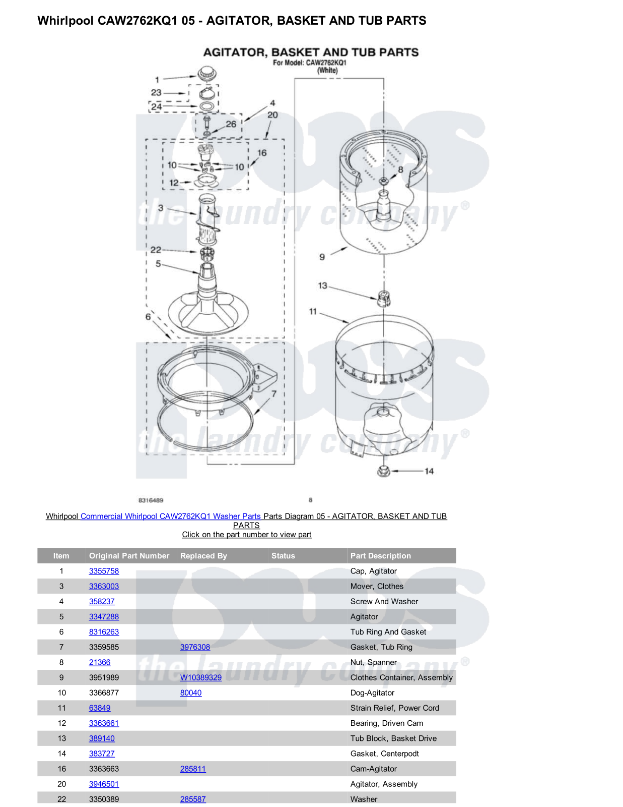 Whirlpool CAW2762KQ1 Parts Diagram