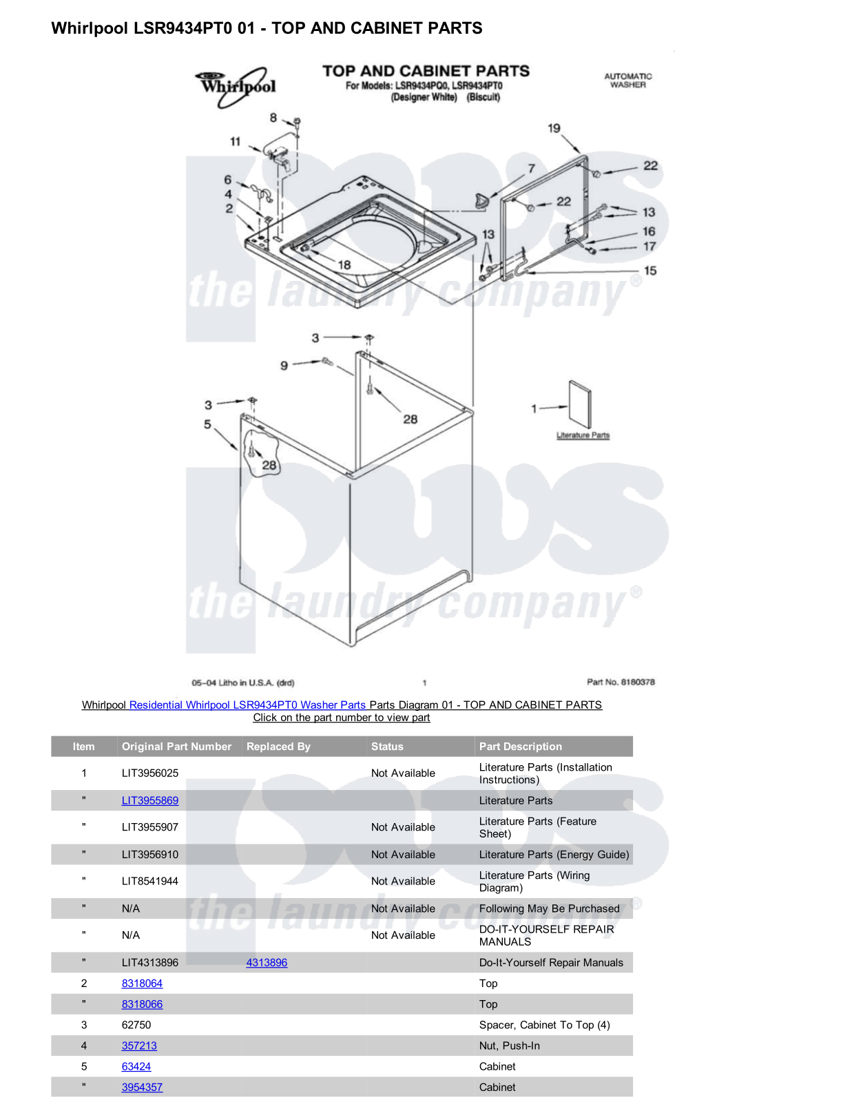 Whirlpool LSR9434PT0 Parts Diagram