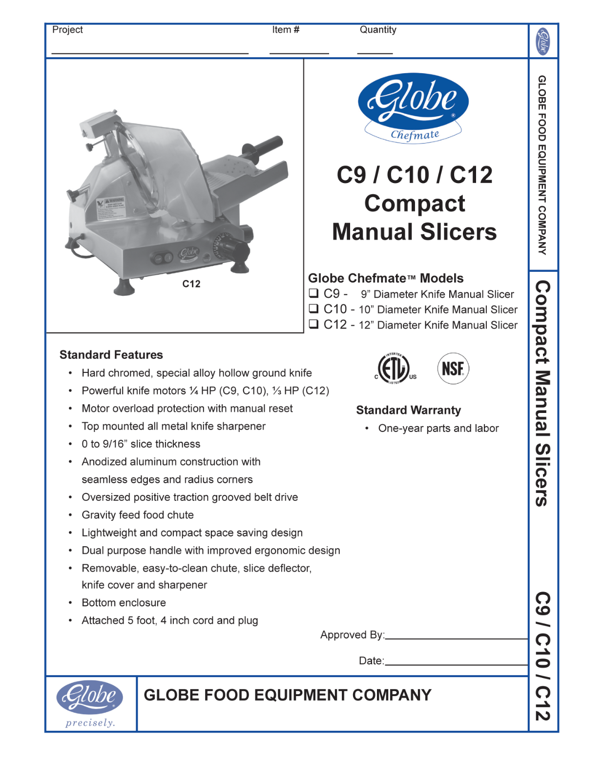 Globe Food Equipment C9, C10, C12 General Manual