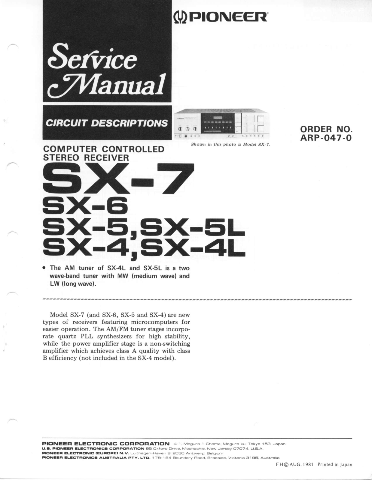 Pioneer SX-7, SX-5L, SX-5, SX-4 Service Manual