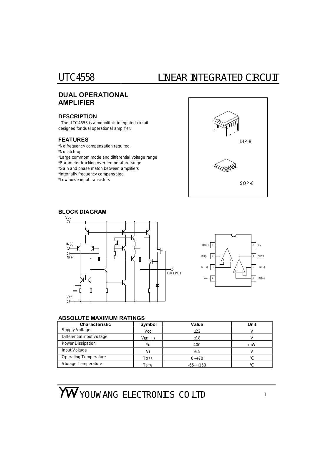 Youwang UTC4558 Schematic