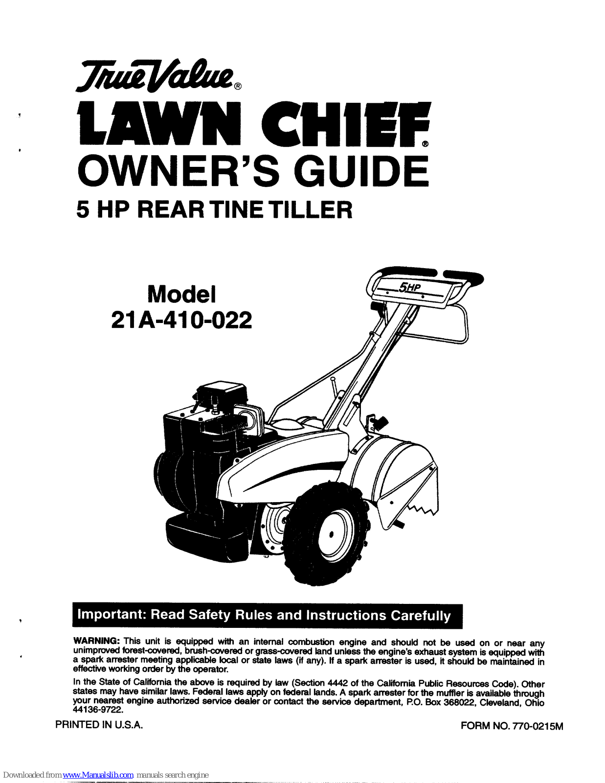 True Value Lawn Chief 21A-410-022 Owner's Manual