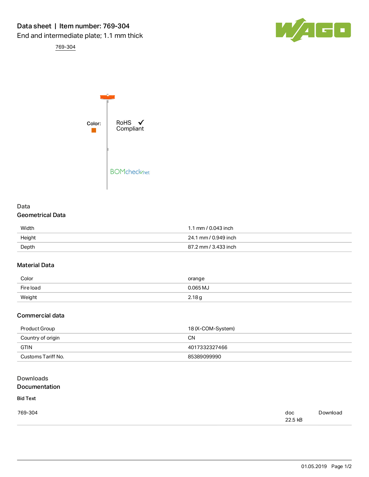 Wago 769-304 Data Sheet