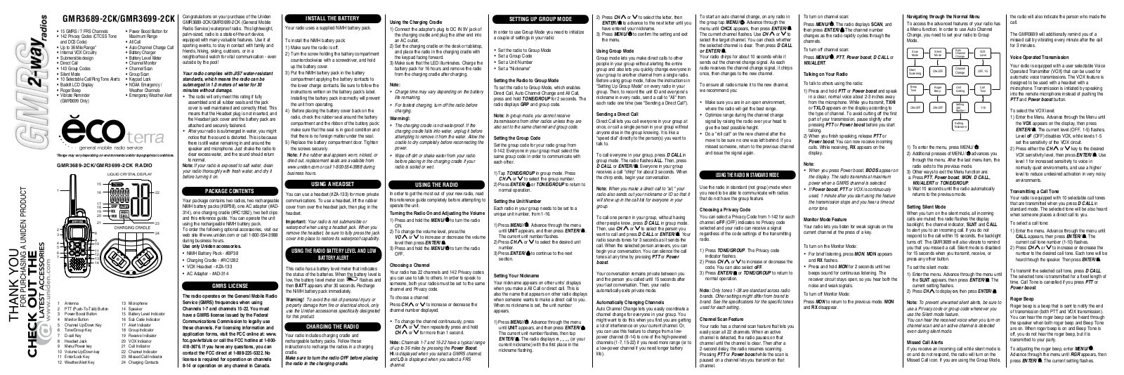 Uniden GMR 3699-2CK, GMR 3689-2CK User Manual