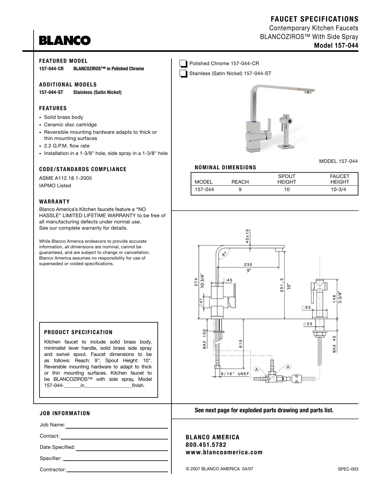 Blanco 157-044 User Manual