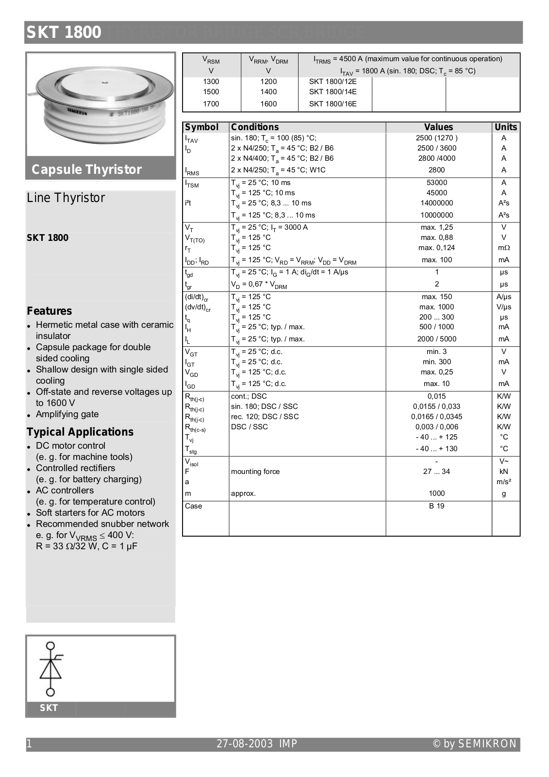 Semikron SKT1800 Data Sheet