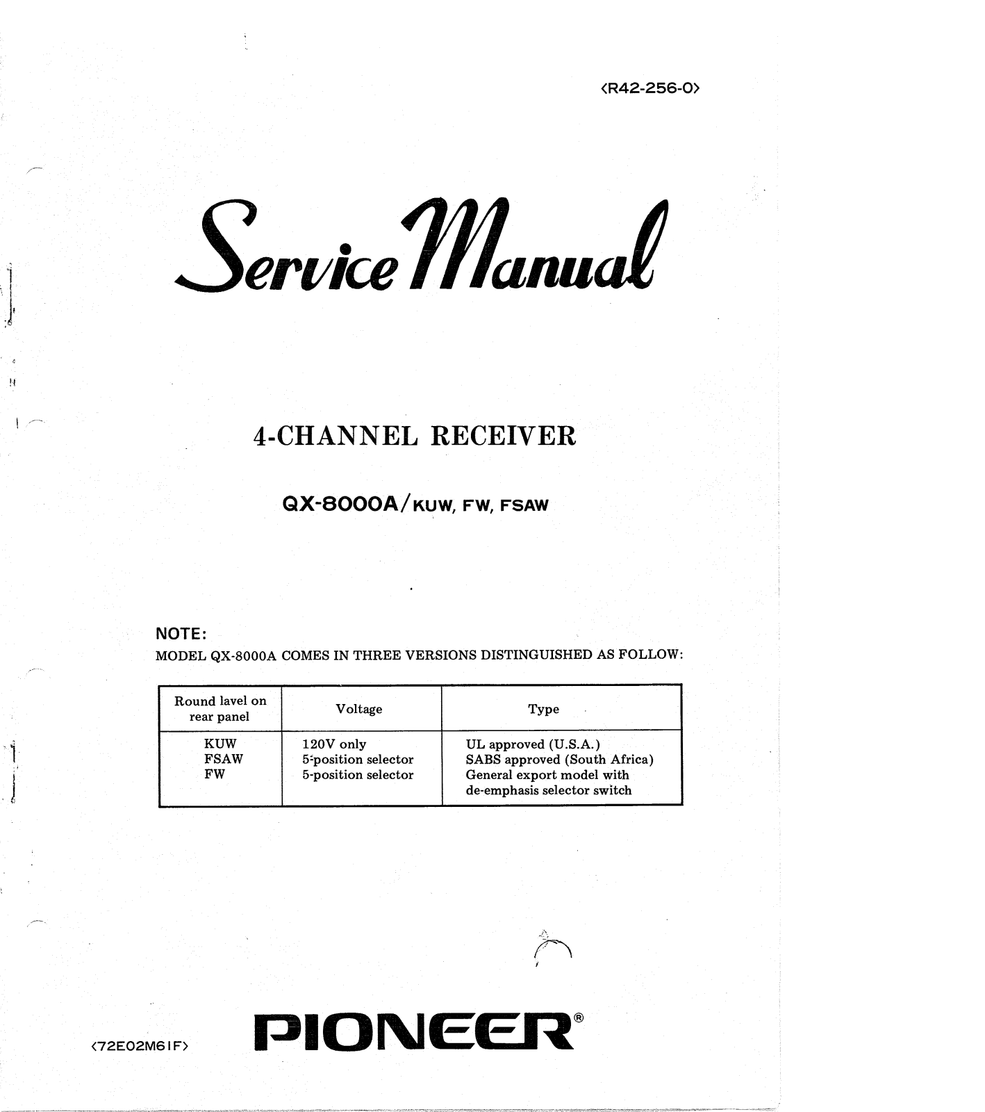 Pioneer QX-8000-A Service manual