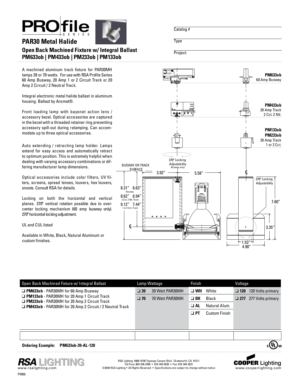 Cooper Lighting PM233ob, PM433ob, PM133ob, PM633ob User Manual