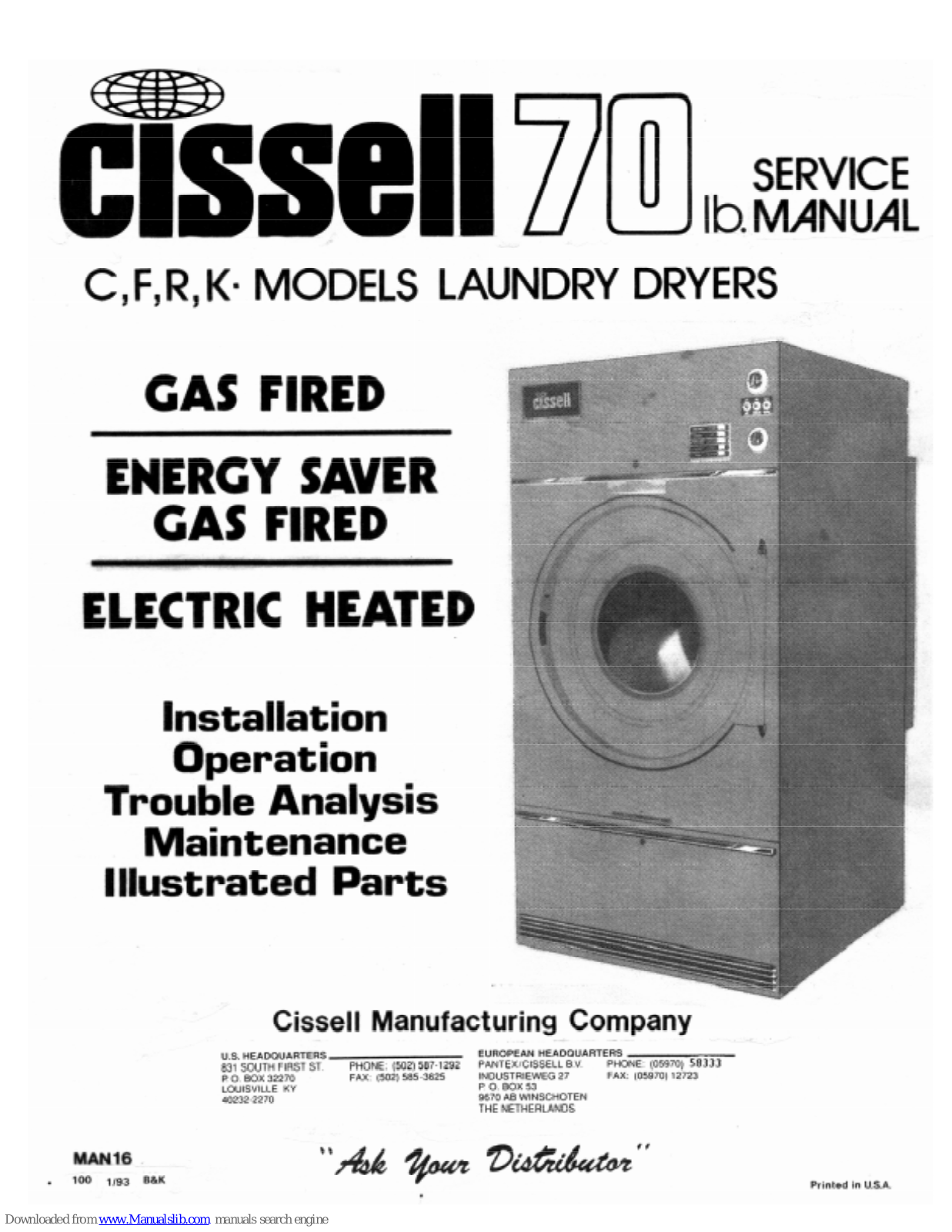 Cissell 70C, 70F, 70K, 70R Service Manual