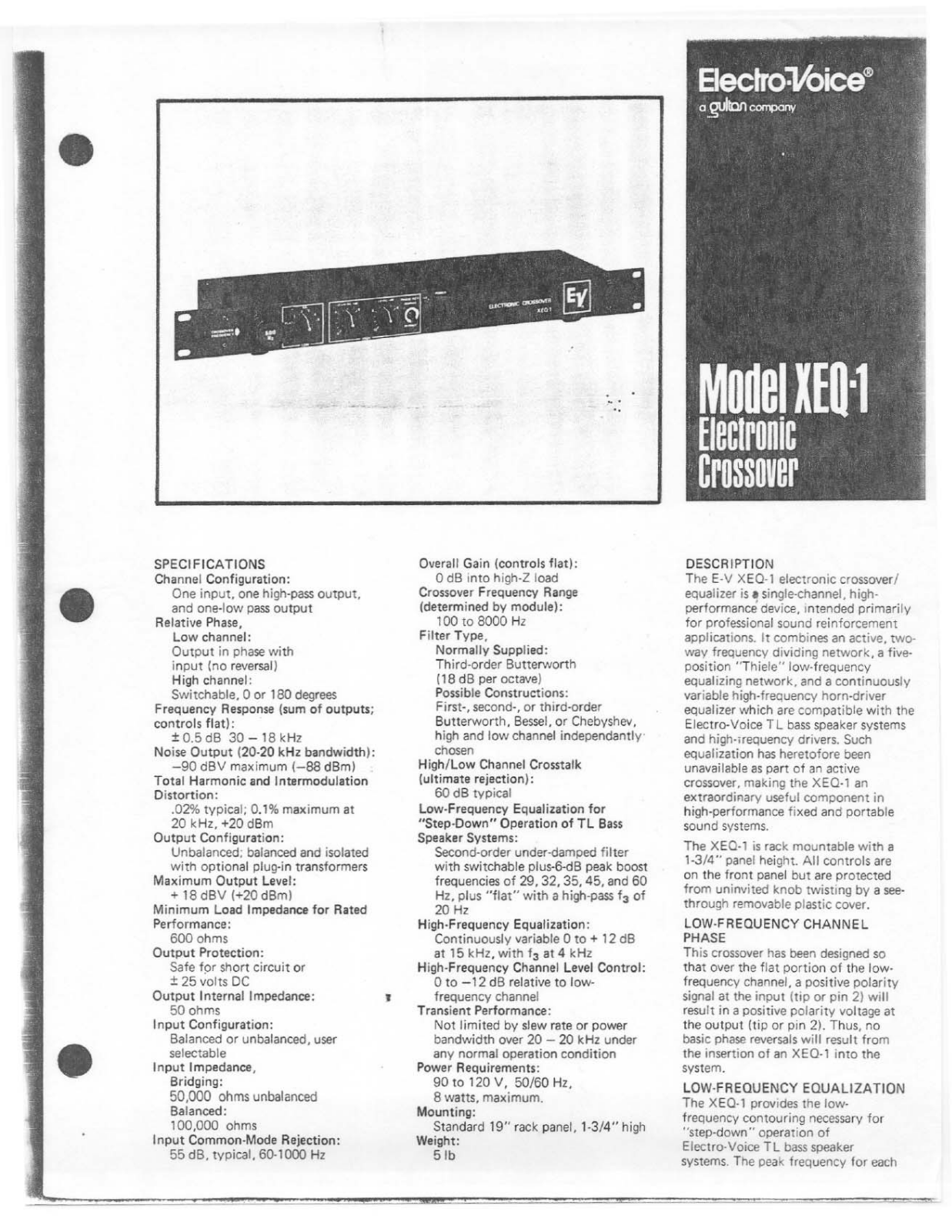 Electro-voice XEQ-1 DATASHEET