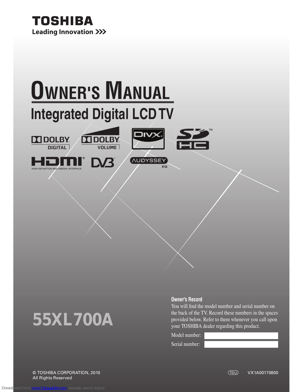 Toshiba 55XL700A, 42XL700A, 47XL700A Owner's Manual