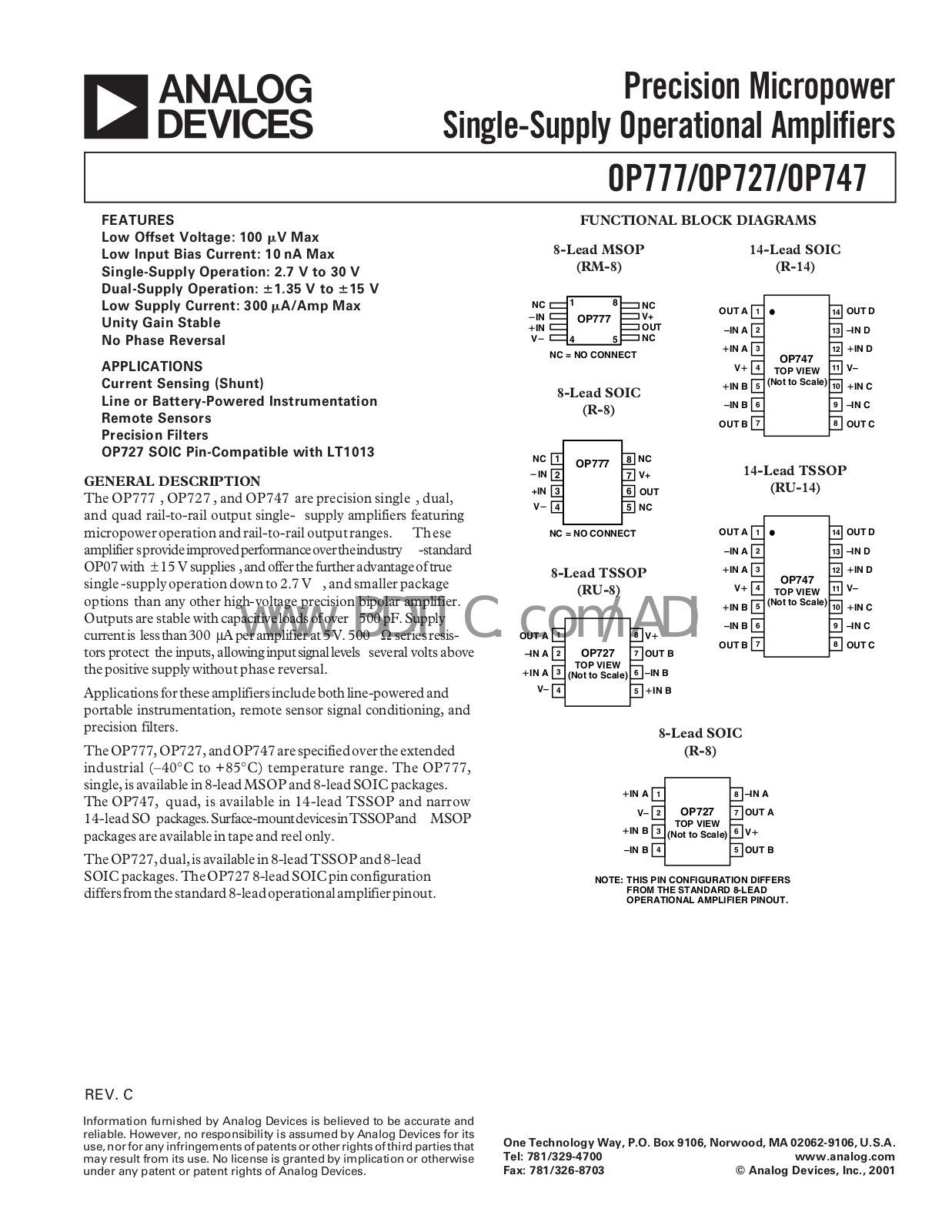 ANALOG DEVICES OP777, OP727, OP747 Service Manual