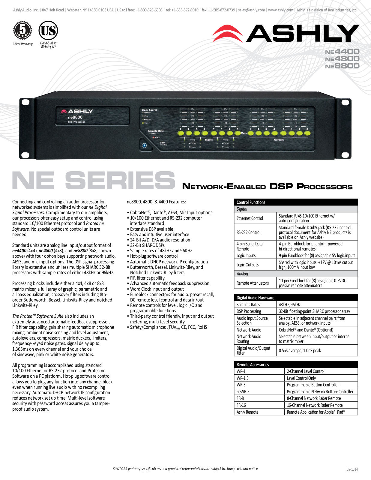 Ashly ne4400d, NE8800S Data Sheet