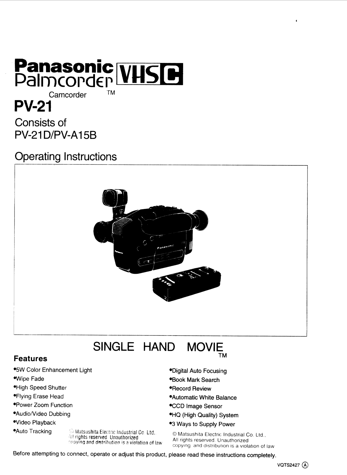 Panasonic PV-21 Operation Manual