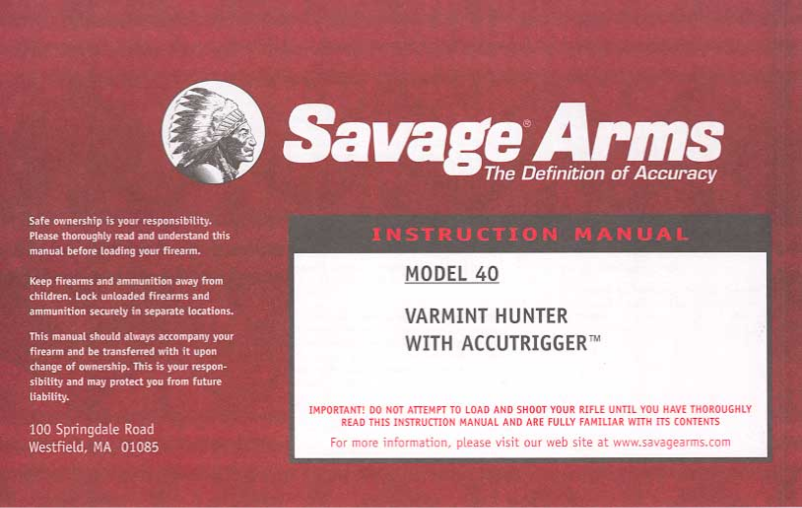 Savage 40 Varmint Hunter with AccuTrigger Instruction Manual