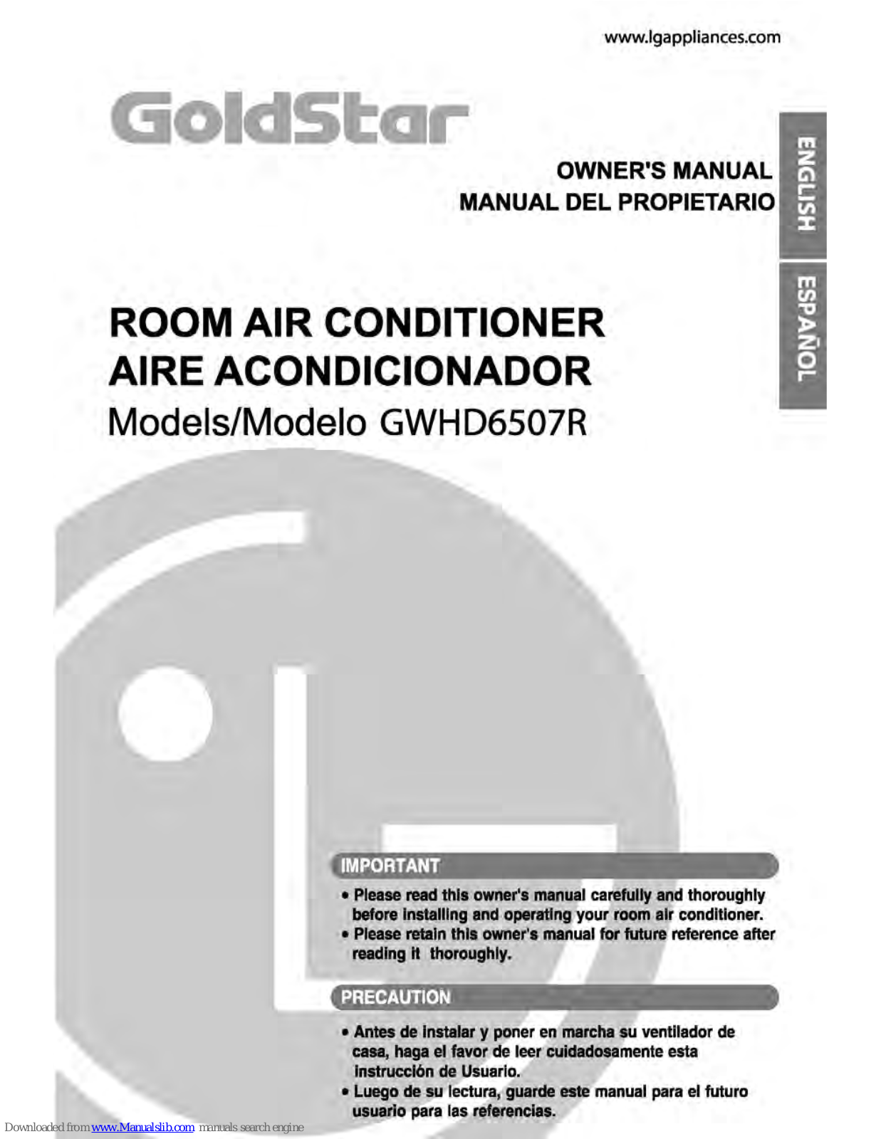 LG GoldStar GWHD6507R Owner's Manual