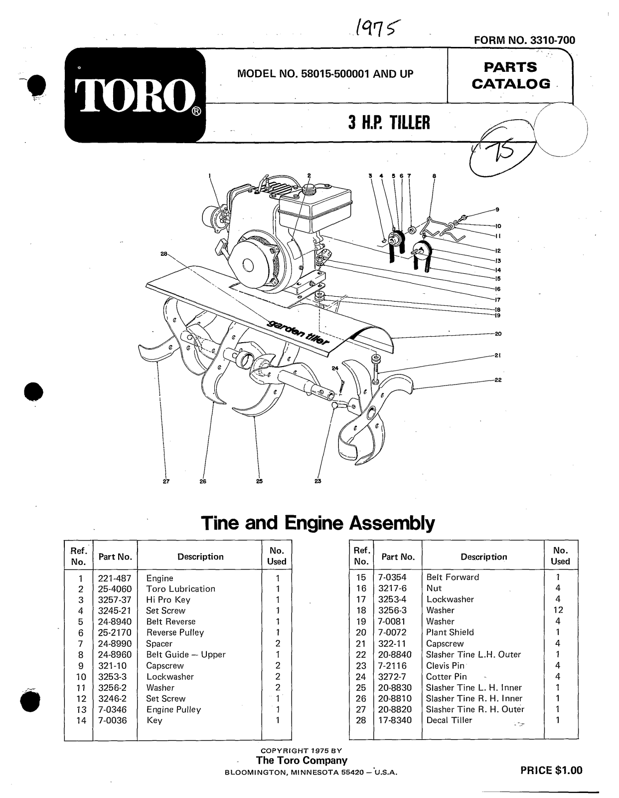 Toro 58015 Parts Catalogue