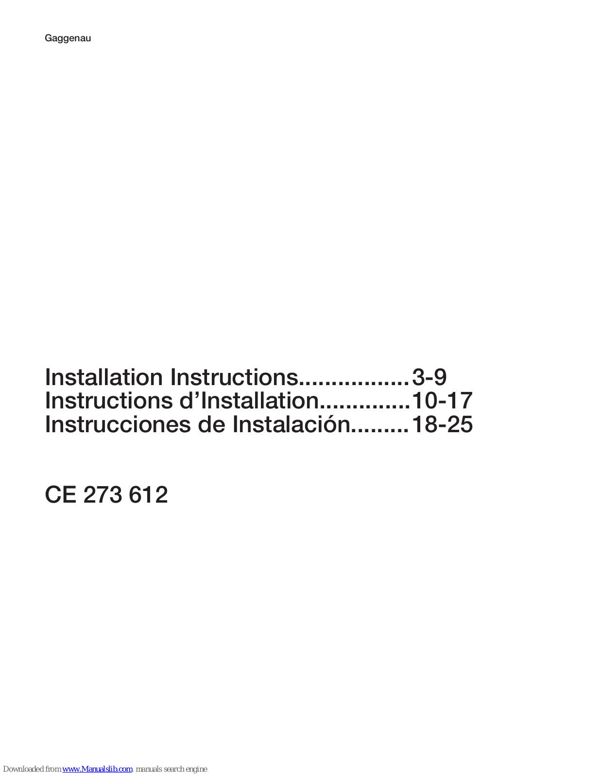 Gaggenau CE 273 612 Installation Instructions Manual