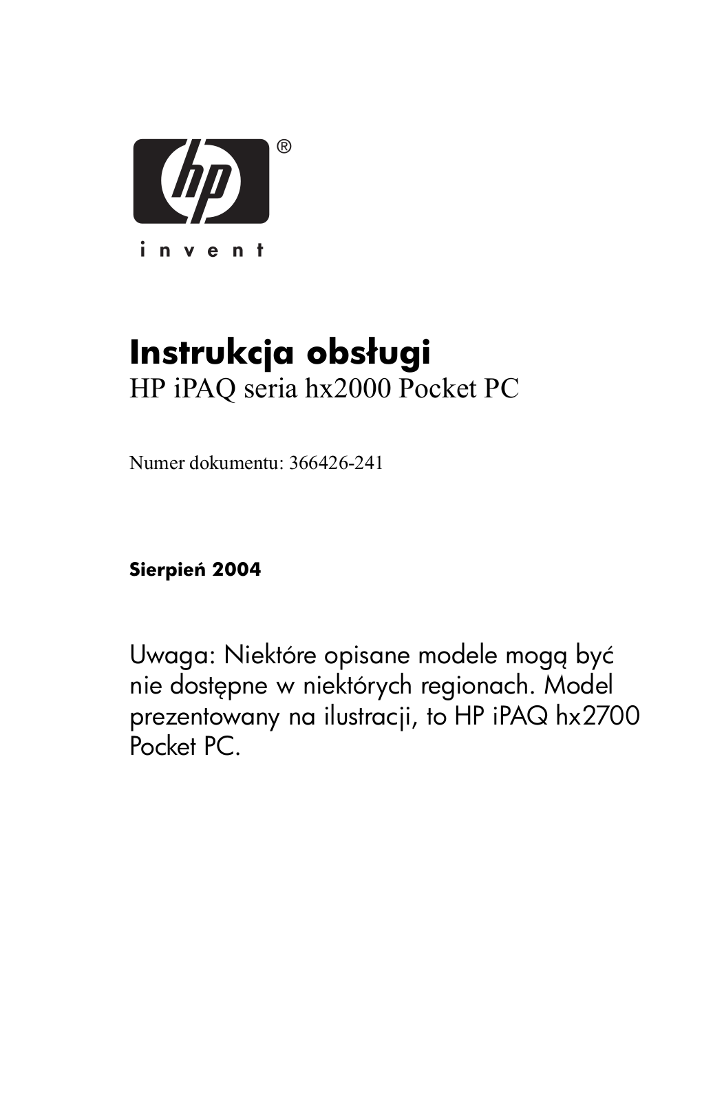 Hp IPAQ HX2100, IPAQ HX2700, IPAQ HX2400 User Manual