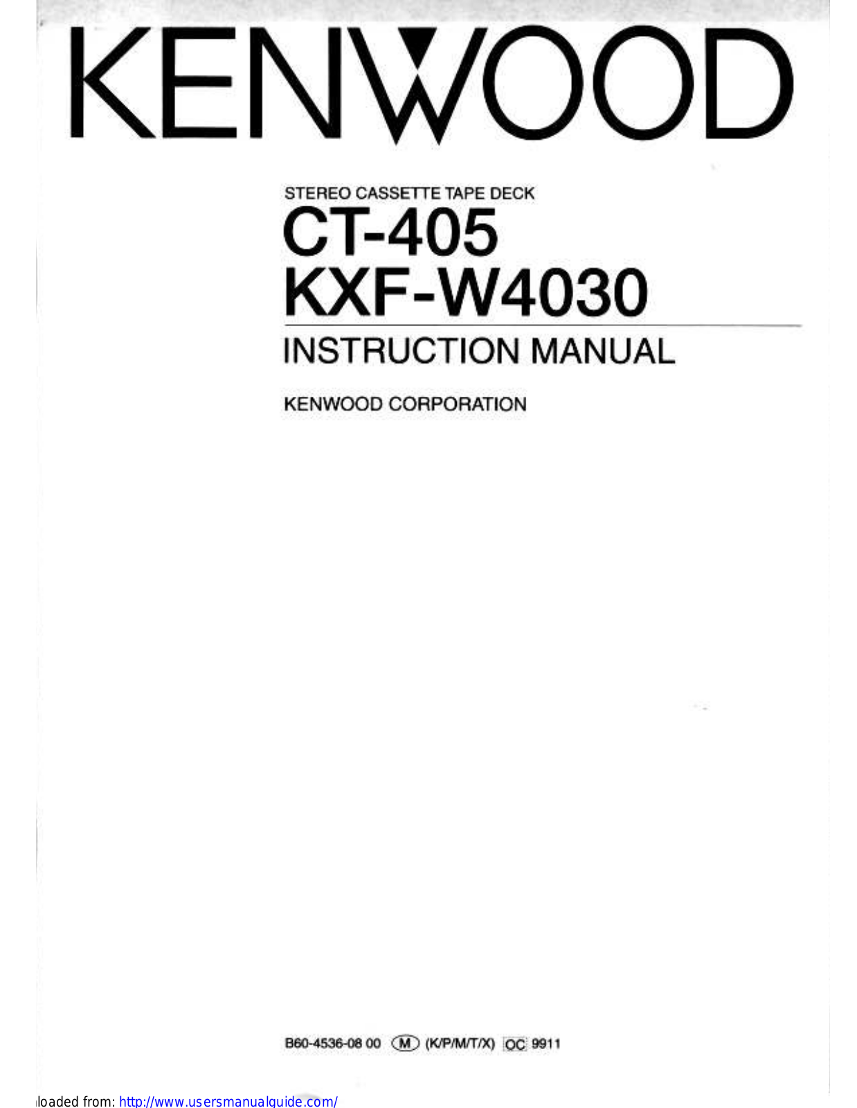 KENWOOD KXF-W4030, CT-405 User Manual