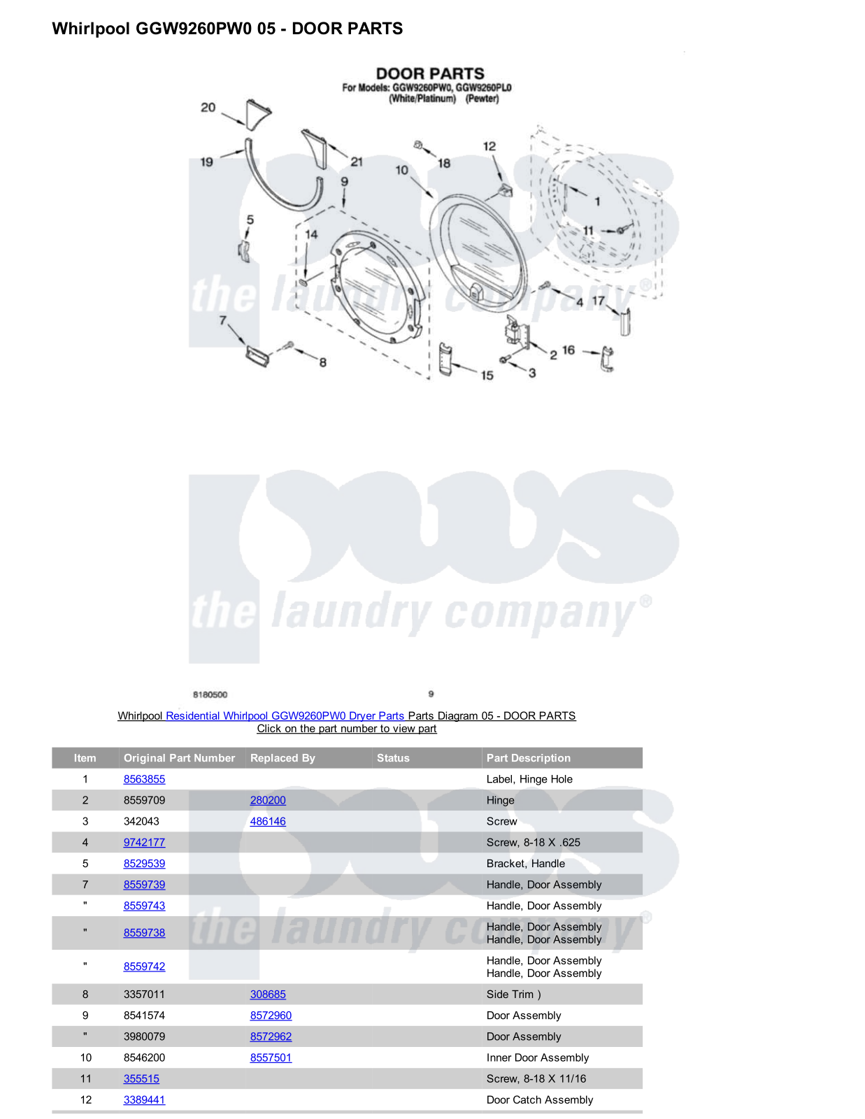 Whirlpool GGW9260PW0 Parts Diagram