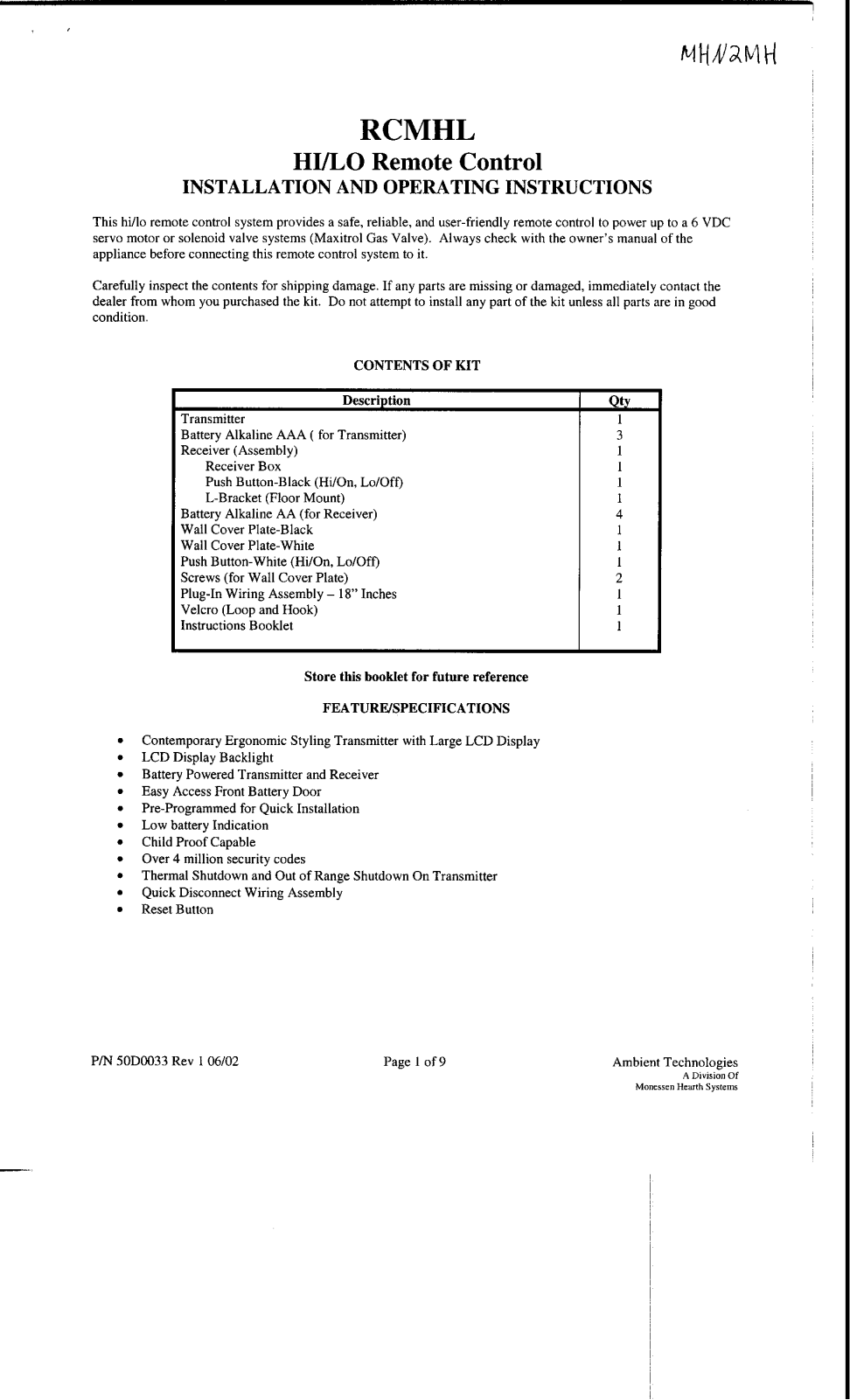 Computime RCMHL Users Manual