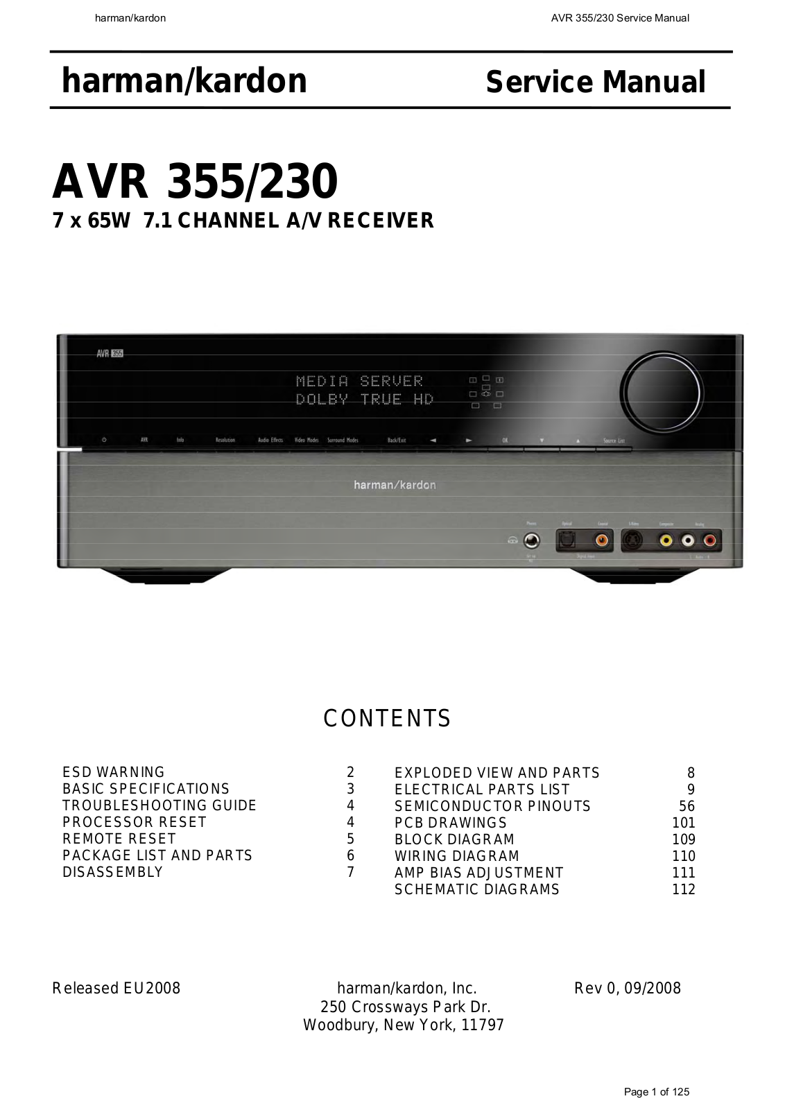 Harman Kardon AVR-355-230 Service Manual