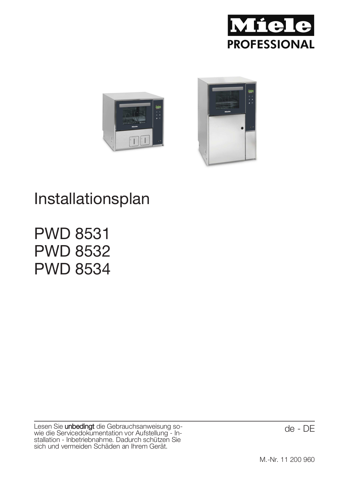 Miele PWD 8531, PWD 8532 Installation diagram