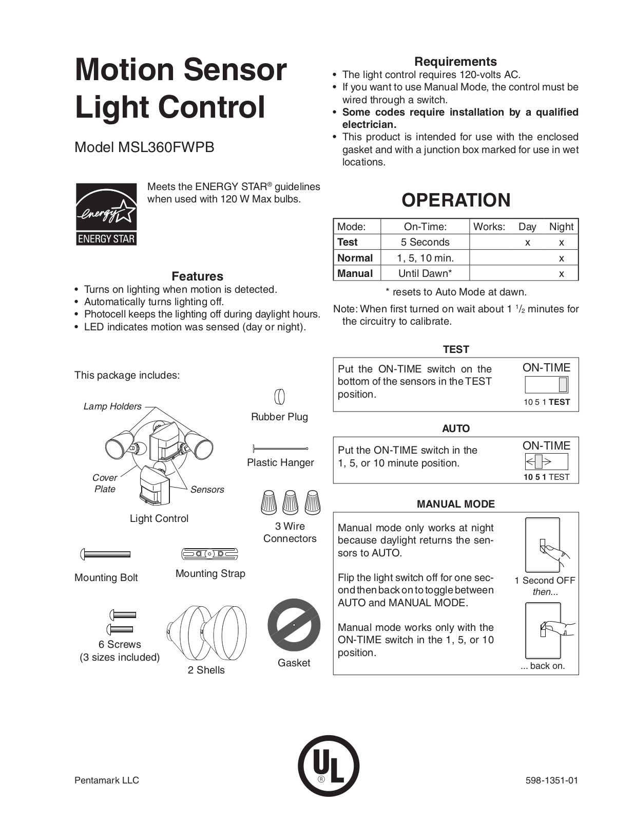 Heath Zenith MSL360FWPB User Manual