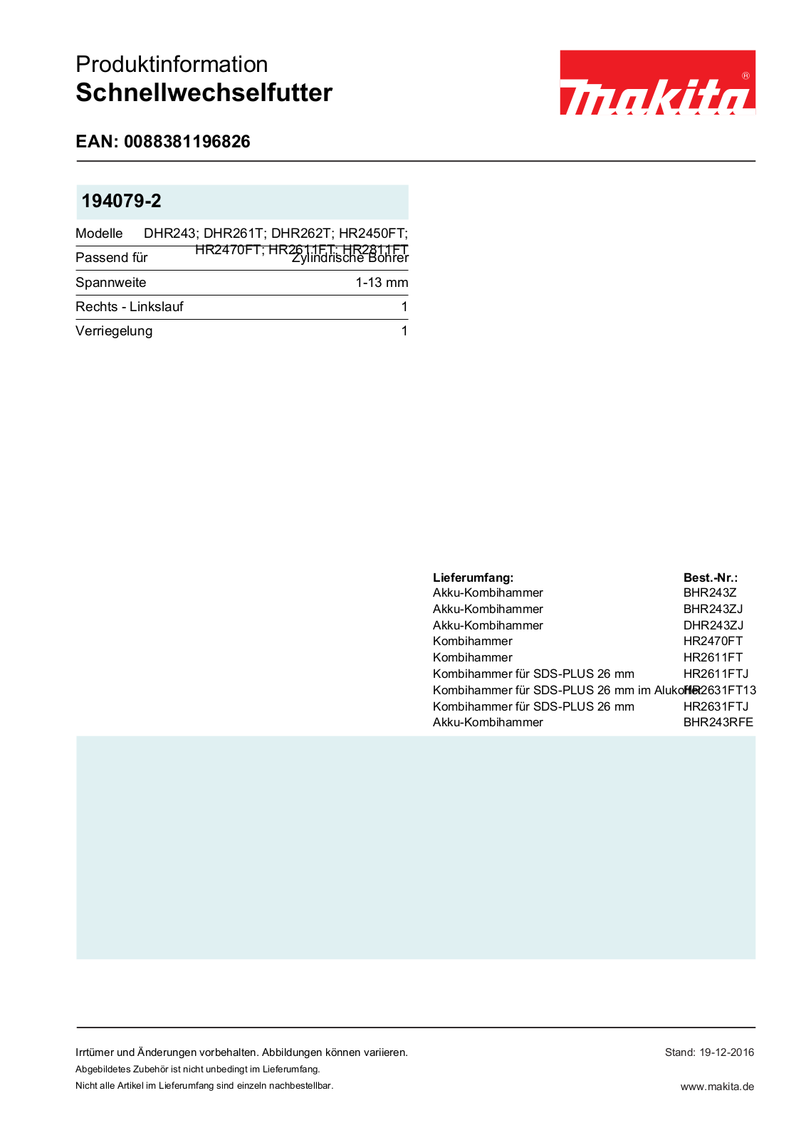 Makita 194079-2 Produkt information